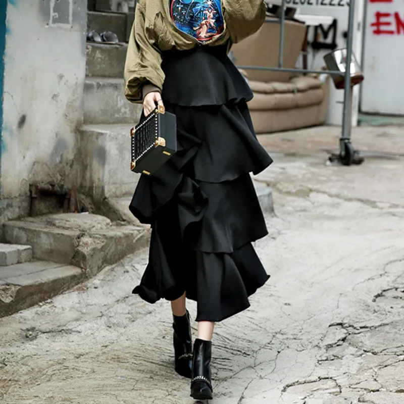 Асимметрия 2017 Весенняя Новинка Женская Однотонная юбка с завышенной талией