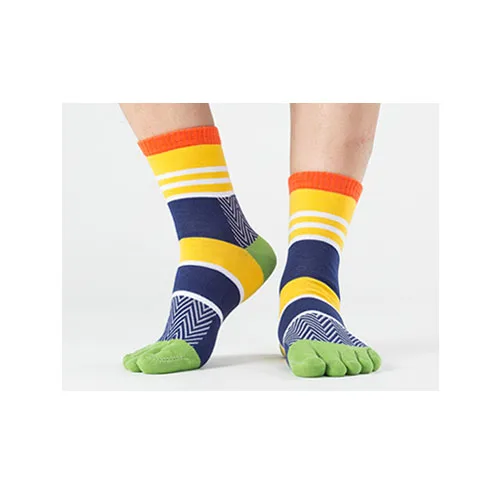 Носки мужские хлопковые в полоску контрастные цветные пэчворк с пятью пальцами