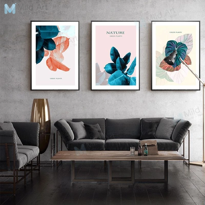 

Minimalist Pink Green Ficus Arrowroot Leaves Poster Prints Nordic Style Living Room Wall Art Pictures Home Decor Canvas Painting