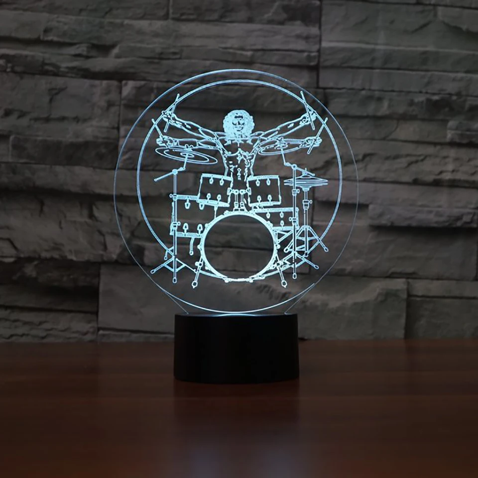 Набор барабанов 3D иллюзия ночник рок Музыкальные инструменты LED настольная лампа