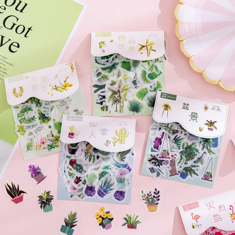 40 pcs/pack Green Plant Series Cactus Canteen Decorative Stationery Stickers Scrapbooking DIY Diary Album Stick Lable