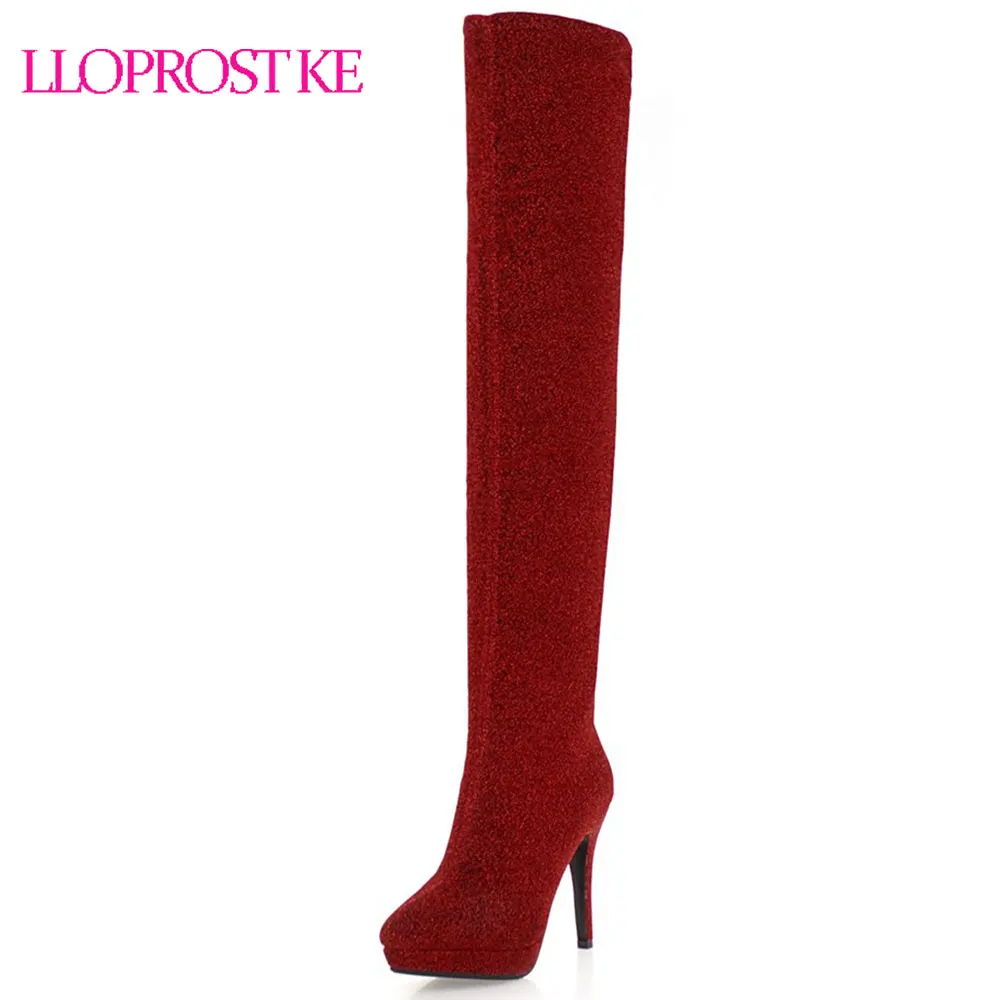 

Lloprost ke New Winter women's Thigh High Boots Sexy Elastic Over the Knee Boots Thin Heels Platform Footwear Women Shoes D120