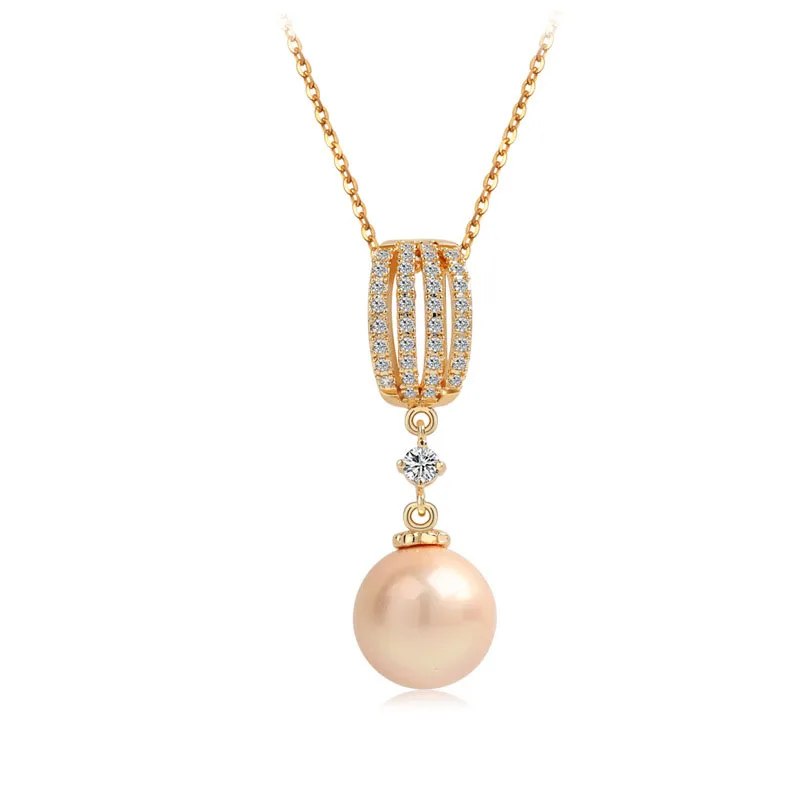 

Новый дизайн, милое круглое ожерелье с кулоном из искусственного жемчуга и фианита для женщин, модные свадебные украшения