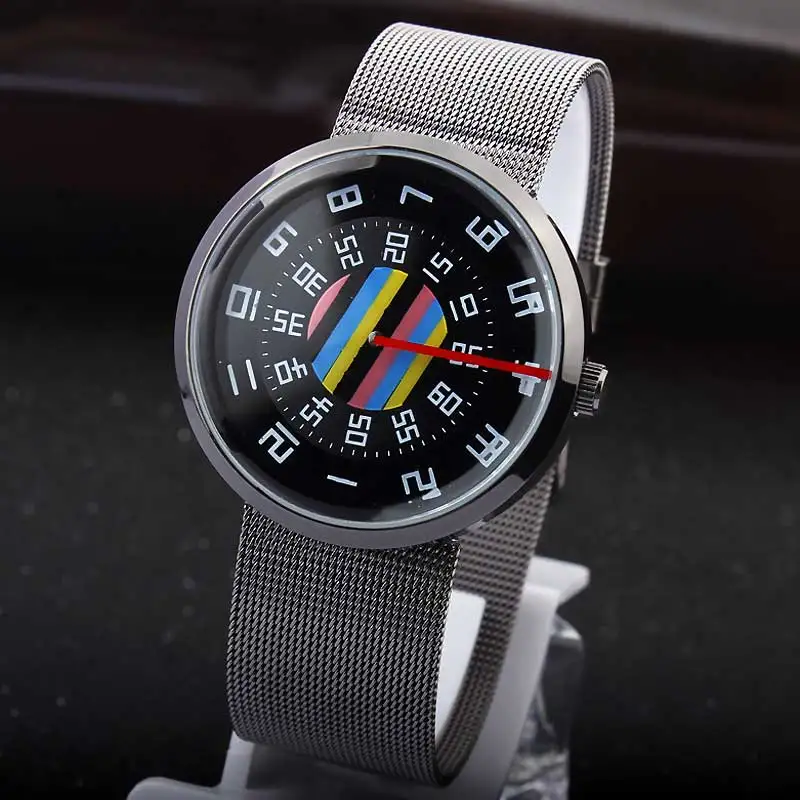 Модные уникальные мужские часы черные/Серебристые кварцевые наручные с