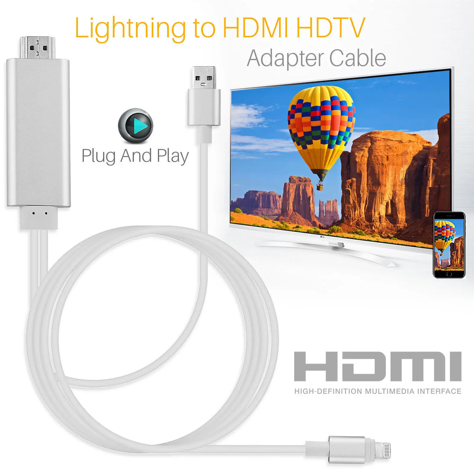 Кабель HDMI с Lightning на адаптер HDTV AV USB кабель 1080P для iPhone X 8 7 6S Plus iOS iPad Air /iPad mini 2 3