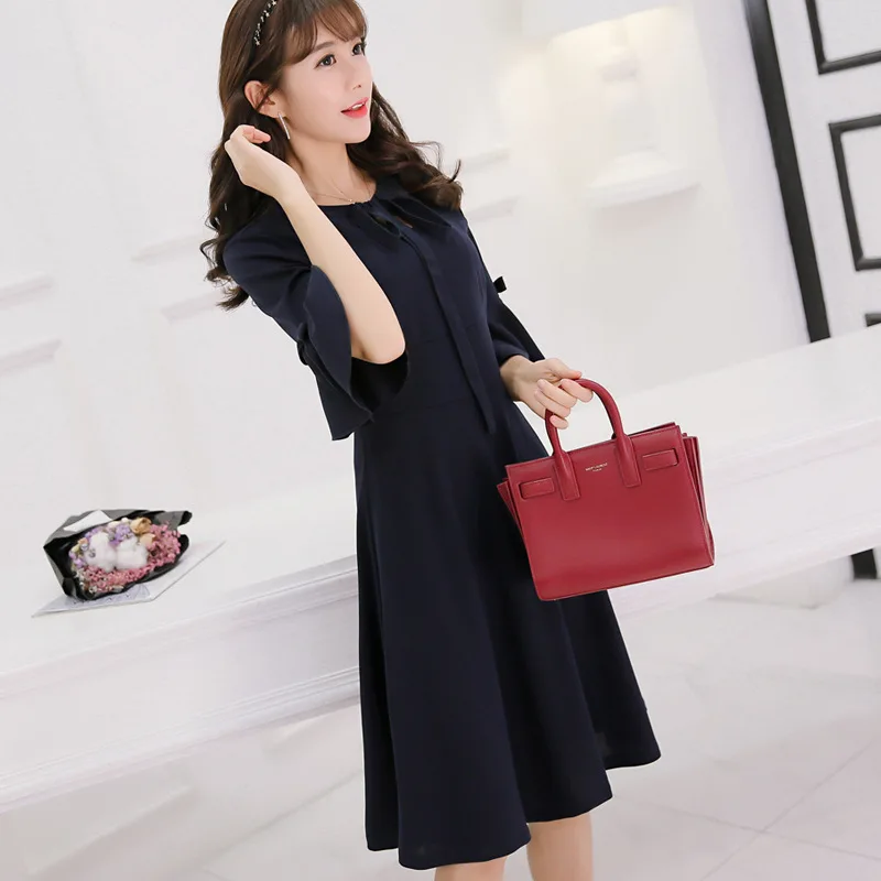 modis spring summer new fashion Bow mini dress Work women's Korean splice dresses vestidos tide black Party women | Женская одежда