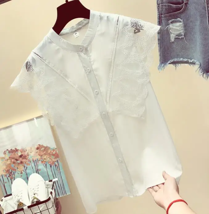 Блузка без рукавов Женская Лето 2020 Новая мода свободная кружевная рубашка