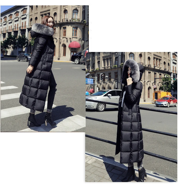 30 Degree Women Winter Coat Snow Wear Large Fur Collar Super Long Down Parkas White Duck Down Thick Warm Female Outwear Coat