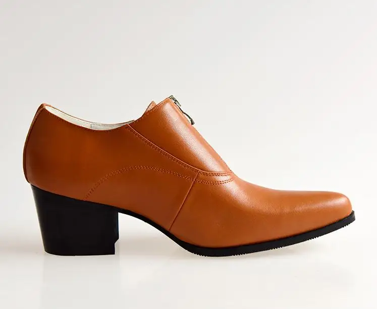 Туфли мужские из натуральной кожи высокий каблук заостренный носок модные