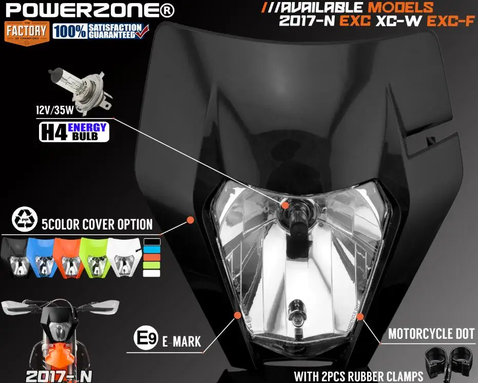 Black POWERZONE мотоциклетные фары для 18 KTM Headligt EXC XCF SX F SMR эндуро Байк Мотокросс Супермото H4 лампы - Цвет: Black