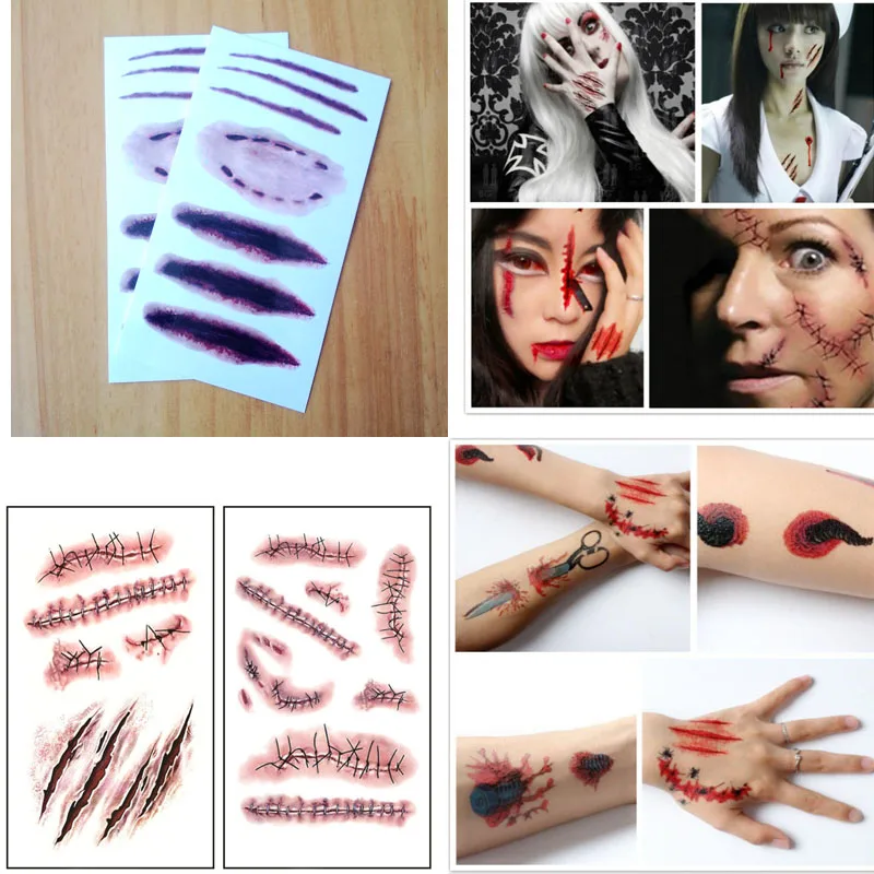 1 шт. Новинка 2017 года модные ужас Косплэй террор рана тату Наклейки Крови Травмы