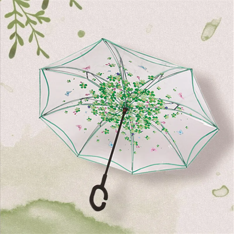 

C Handle Windproof Reverse Folding Umbrella Man Women Sun Rain Car Inverted Umbrellas Double Layer Anti UV Self Stand Parapluie