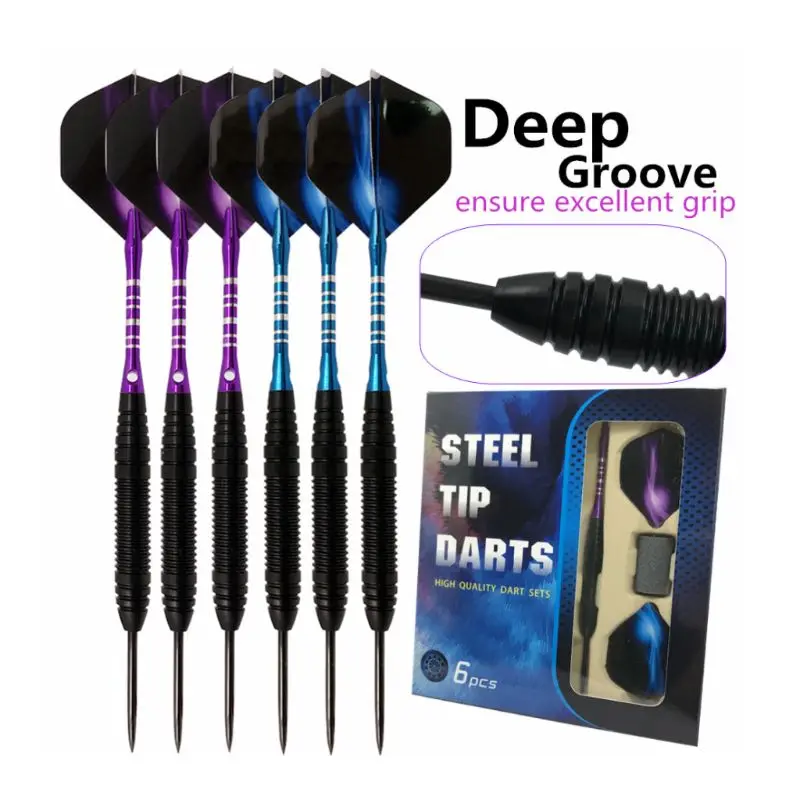 

6pcs/set Steel Tip Darts Balanced Weight Excellent Grip Party Bar Professional Game Competition Random Color