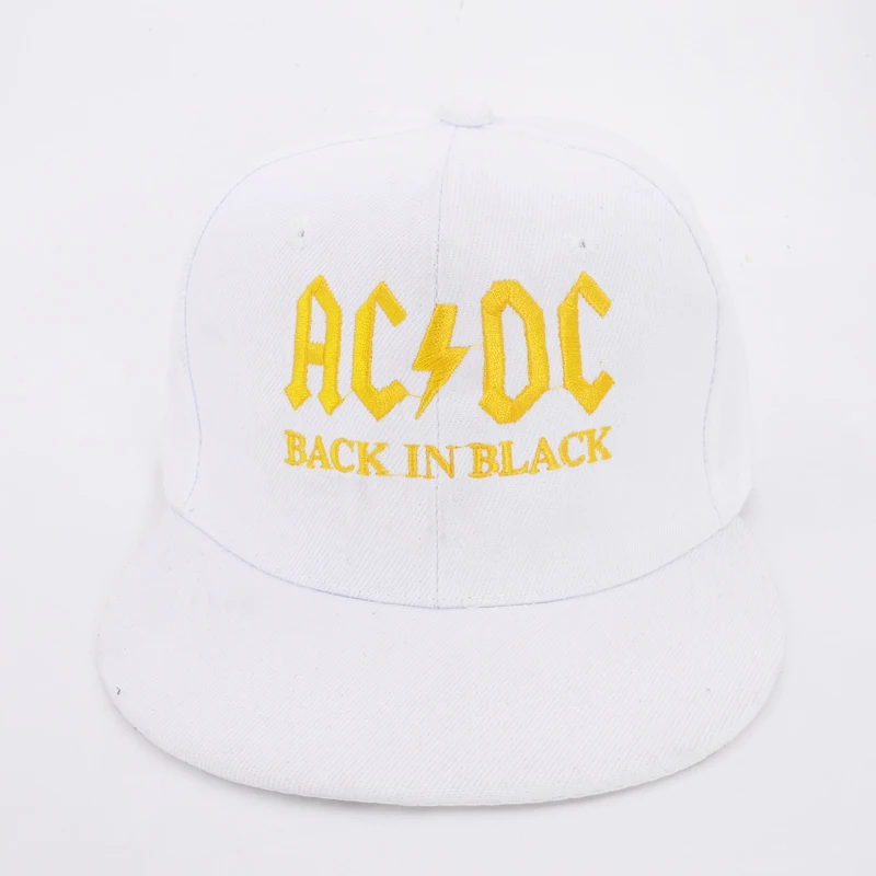 Новинка, AC/DC, бейсбольная кепка, рок, хип-хоп кепка, мужская, acdc, snapback, шапка с вышивкой, надпись, повседневная, DJ, рок Кепка - Цвет: Белый