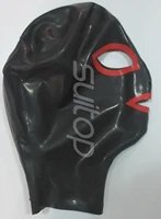 suitop black latex hood with red trim back zipper