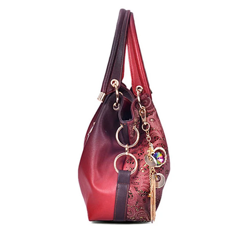 2016 Роскошные женщины сумки на ремне выдалбливают Большая кожаная сумка женская