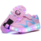 Детские кроссовки со светодиодсветильник кой и двумя колесиками, детская обувь для мальчиков и девочек, светящиеся роликовые коньки с колесиками для девочек