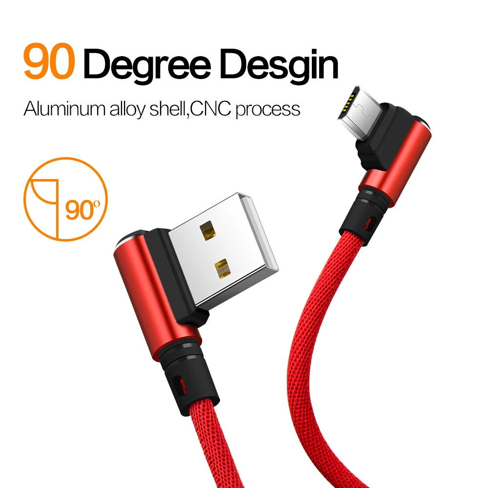 ZRSE Micro USB кабель для Android металлический Плетеный L изгиб 90 градусов 1 м кабель для быстрой зарядки скорость игры для красного Xiaomi samsung