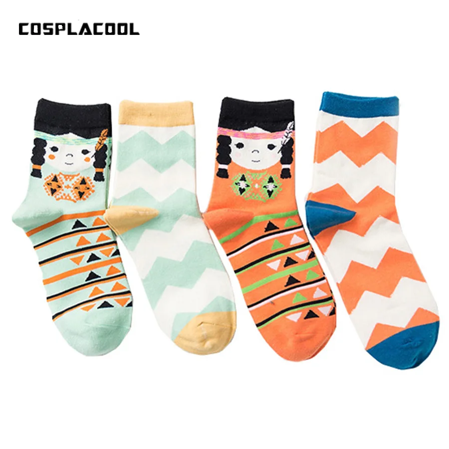 [COSPLACOOL] 4 пар/лот теплые подарки для девочек полосатые носки женщин Chaussette Femme Creative