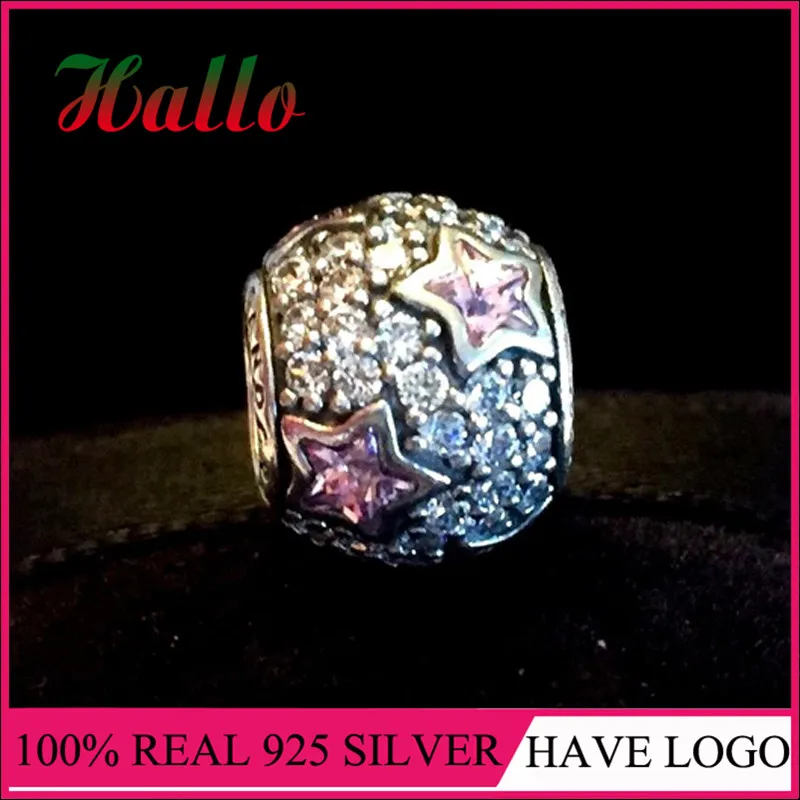 100% 925 Sterling Silver Heart Charm With Nature Star Cubic Zirconia Fit European Style Charms Bracelets Berloque | Украшения и