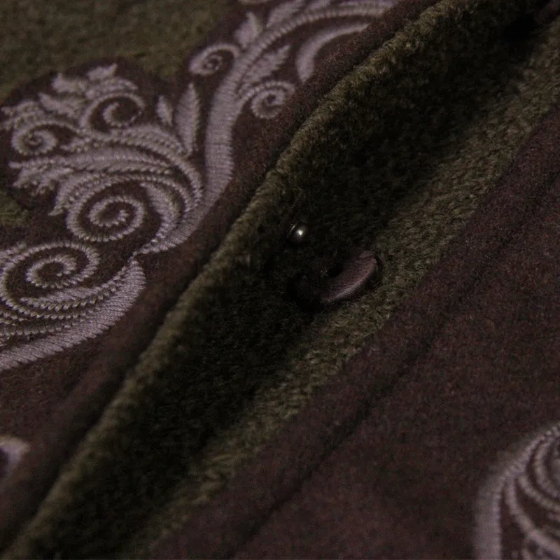 Женское винтажное пальто с капюшоном зимнее теплое шерстяное цветочной вышивкой