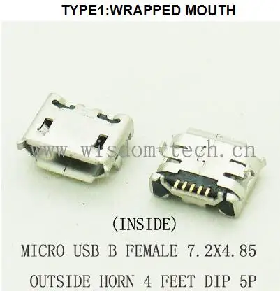 10 шт./лот Micro USB разъем для мобильный телефон Mini 7 2x4 85 PCB 5Pin плоский рот|jack female|l