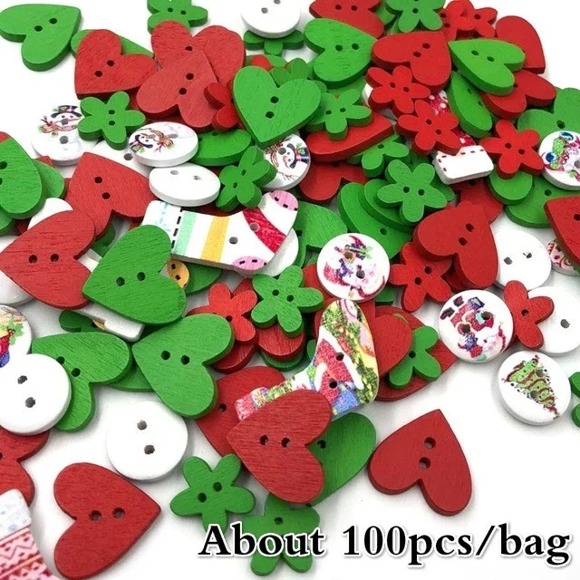 

About 100pcs/bag Mix Flowers Wooden Buttons Fit Sewing Scrapbooking Decoration Chrismas Decoration Xmas Button