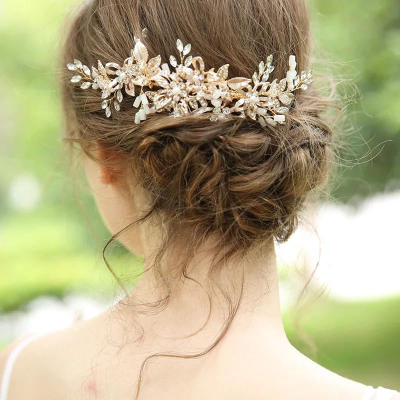 SLBRIDAL Серебро Цвет Кристалл Стразы Жемчуг Свадебная расческа для волос свадебный
