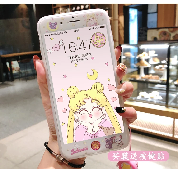 Чехол с принтом "Сейлор Мун" для iphone 7 8 plus/6 6splus Luna cat закаленное стекло для iphone 7 plus Мягкий ТПУ задний Чехол Защитная пленка для экрана