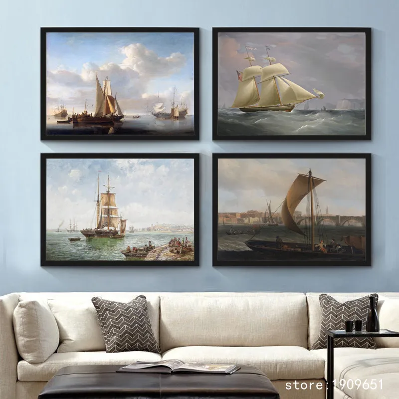 Хлопковая классическая белая картина без рамки с парусной лодкой морской пейзаж