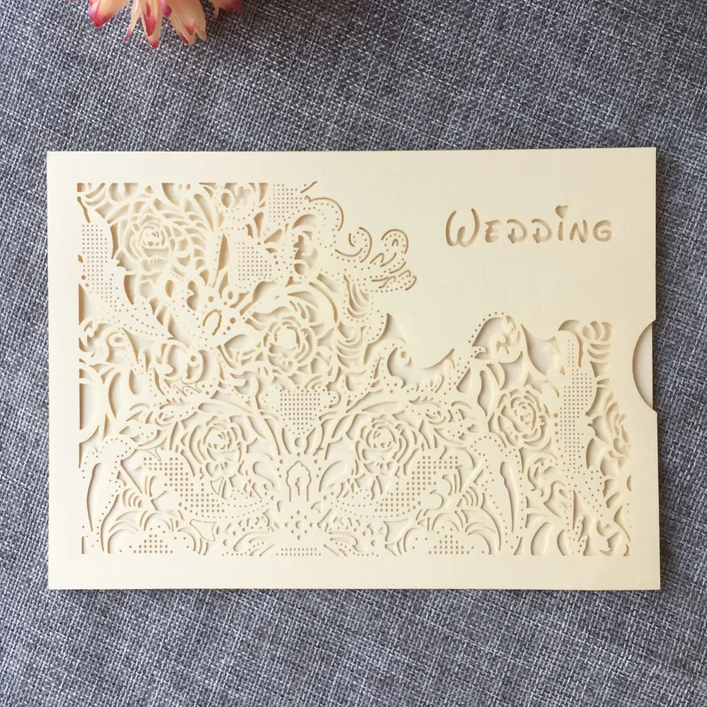 

40pcs Wedding Anniversary Invitations 250gsm pearl paper Laser cut Romantic Party Greeting Blessing Card with wedding words