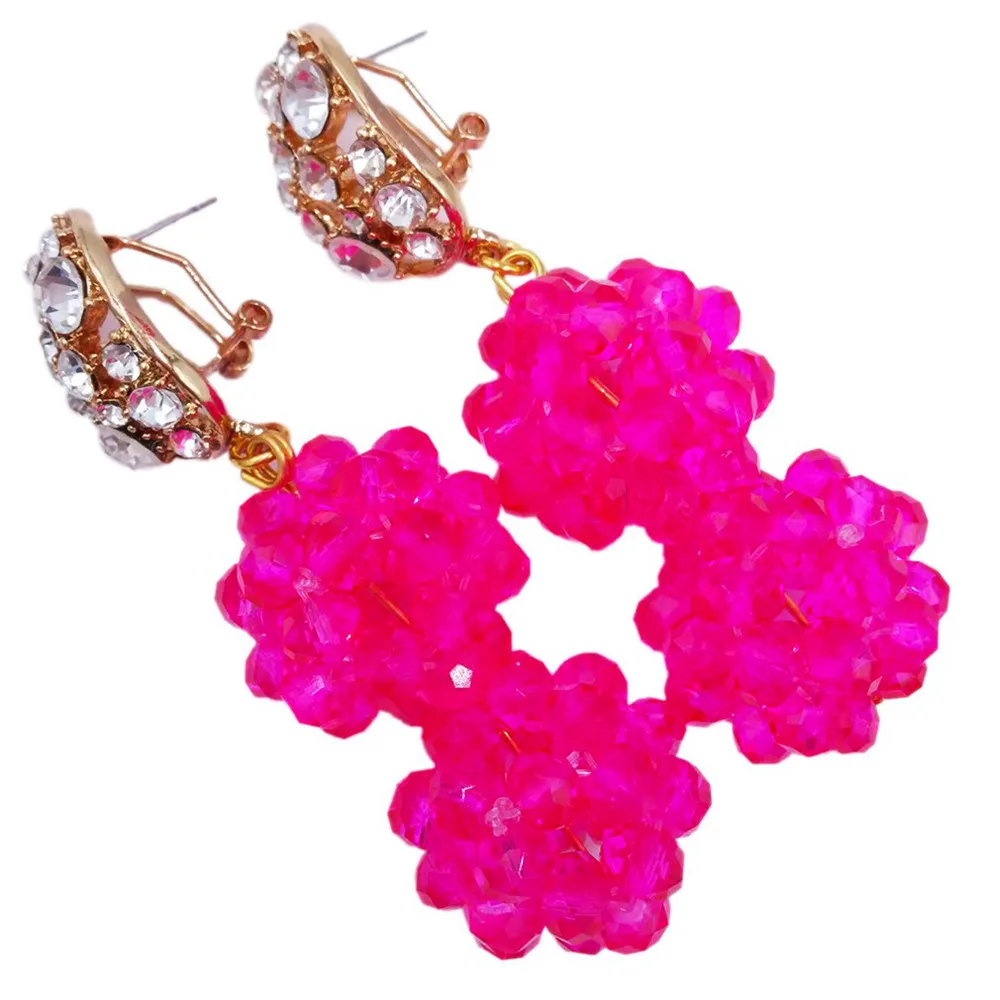 

Amazing! Fuchsia Pink Crystal Button Stud Earrings Nigerian Wedding African Beads Jewelry Set NC1716