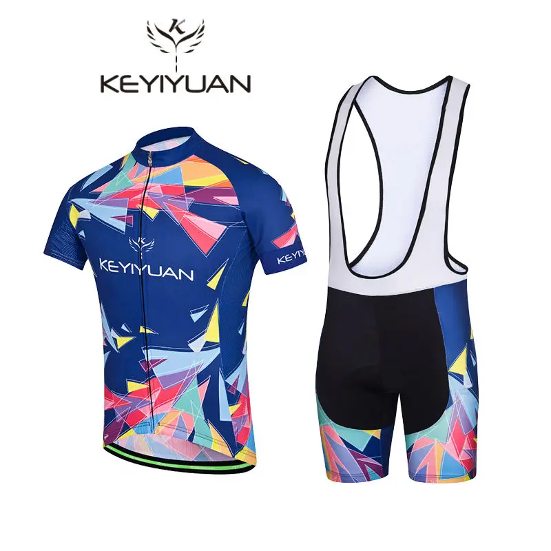 

2018 KEYIYUAN Colored rectangle Cycling Jersey bicycle cycling clothing Bike wear Shirts outdoor short sleeve new Short mtb