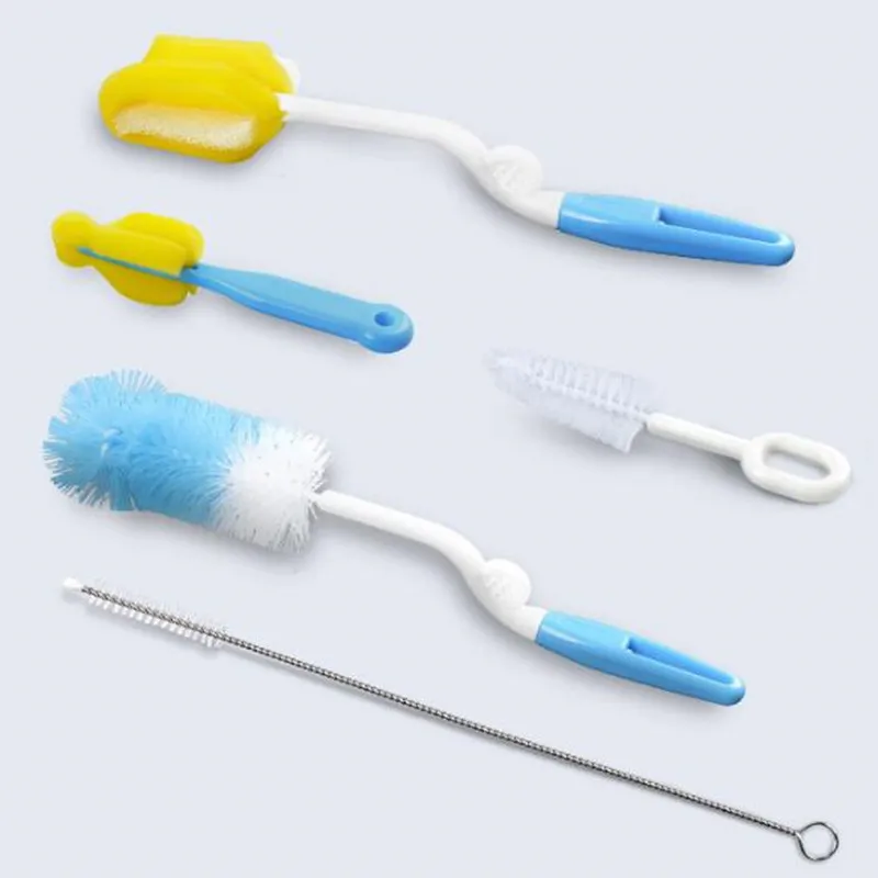 5 шт./компл. щетка для детской бутылочки щетка для сосков вращающаяся на 360 градусов головка Чистящая поролоновая щетка для мытья кружек набор цветов случайным образом