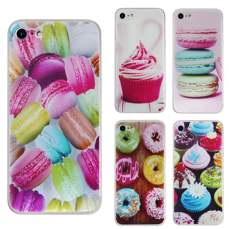 Сладкий десерт телефон case для iphone 6 6s plus 5S 5 se 7 плюс окрашены macaron пончики торт soft