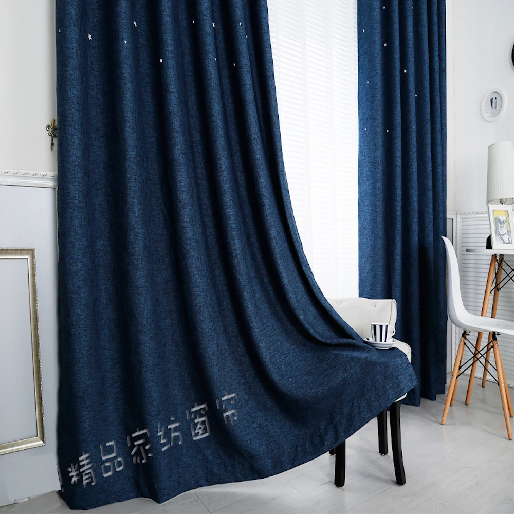 

Custom Made 2x Grommet Window Draperies Curtain Living Room Blackout Window Dressing 200cm x 260cm Hollow out Stars Blue