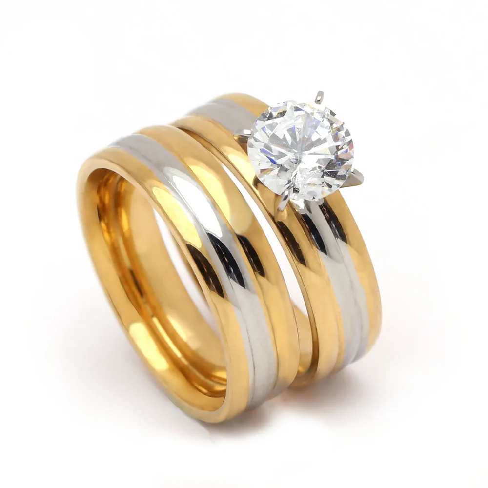

Hainon New Arrival 316L Stainless Steel Ring With CZ Crystal Fashion Rings Set For Ladies Wedding Engagement Ring Jewelry