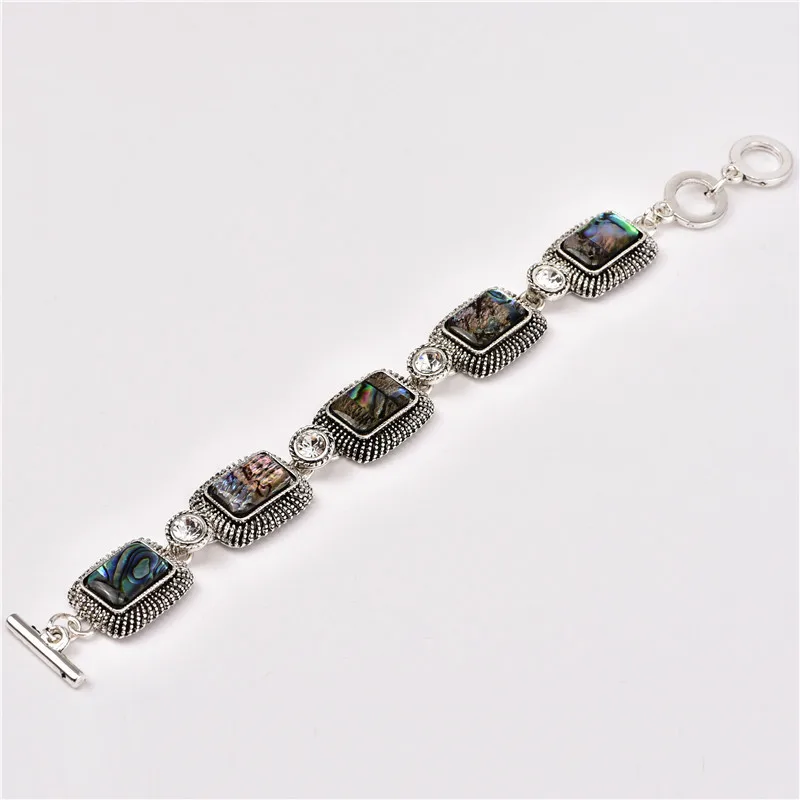 Oblong Shell Crystal Bracelet For Women Vintage Antique Silver Plated Flower Fashion Jewelry TB318 | Украшения и аксессуары