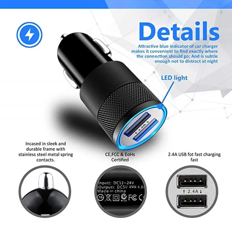 Автомобильный адаптер быстрой зарядки с двумя портами кабель USB 3 фута для Hawei Y9 2019