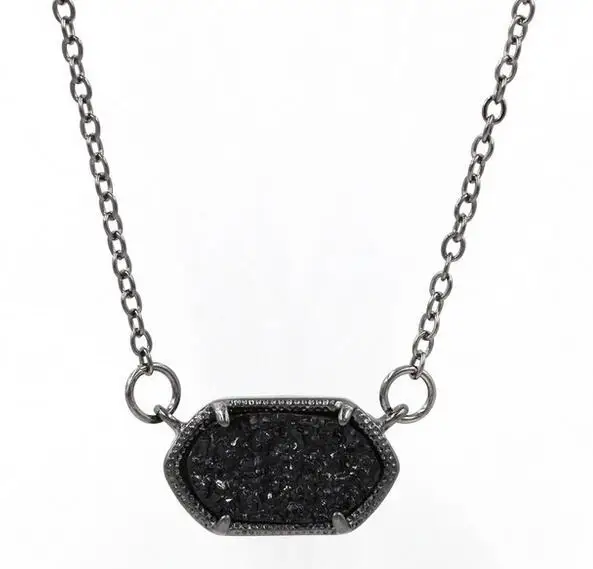 Black Маленькая розовая, золотая, овальная Druzy Геометрическая подвеска ожерелье для женщин - Окраска металла: Black