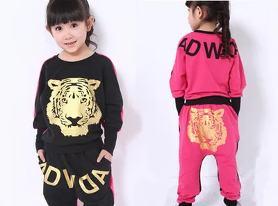 2015 костюм с рисунком тигра для девочек весна осень новинка детский спортивный