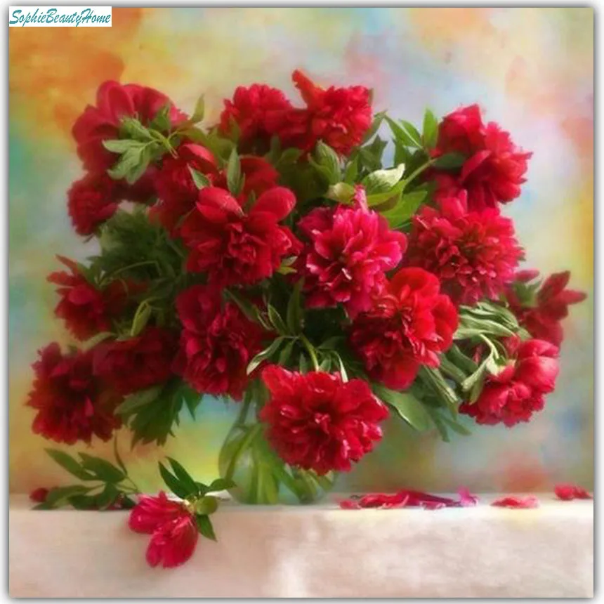 

Sophie beauty home 5D DIY diamond embroidery red flowers pictures Cross Stitch Plaza 3D mosaic home wall decoration gifts