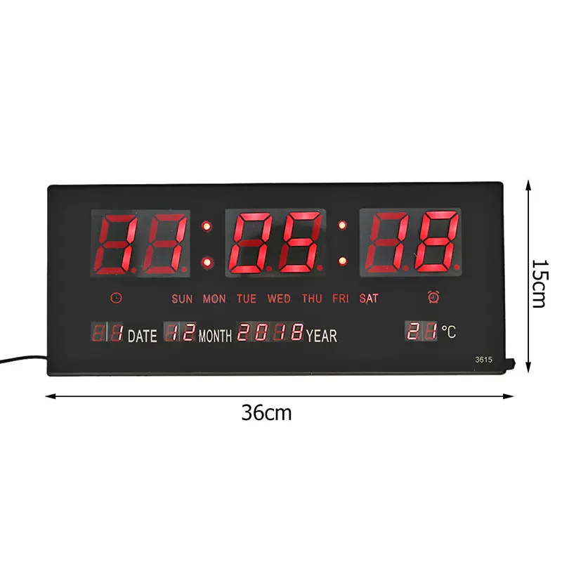 36x15x2.9cm USB цифровой будильник с подсветкой Повтор звука и календаря настольные электронные настольные часы с датой и температурой светодиодный часы с европейской вилкой - Цвет: 36x15x2.9cm