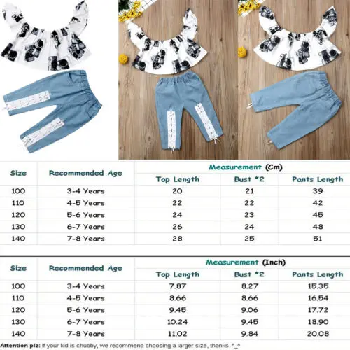 

2PCS Baby Girl Kid Clothes Child Outfit T-shirt Top Denim Jeans Pants Trousers
