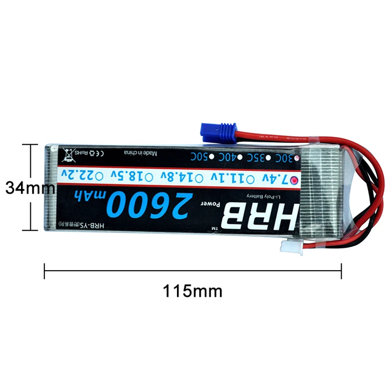 HRB 2600mAh Lipo аккумулятор 2S 7,4 V 30C EC2 XT60 EC5 TRX RC части для Hubsan H501S Квадрокоптер самолет внедорожный автомобиль грузовик FPV Дрон