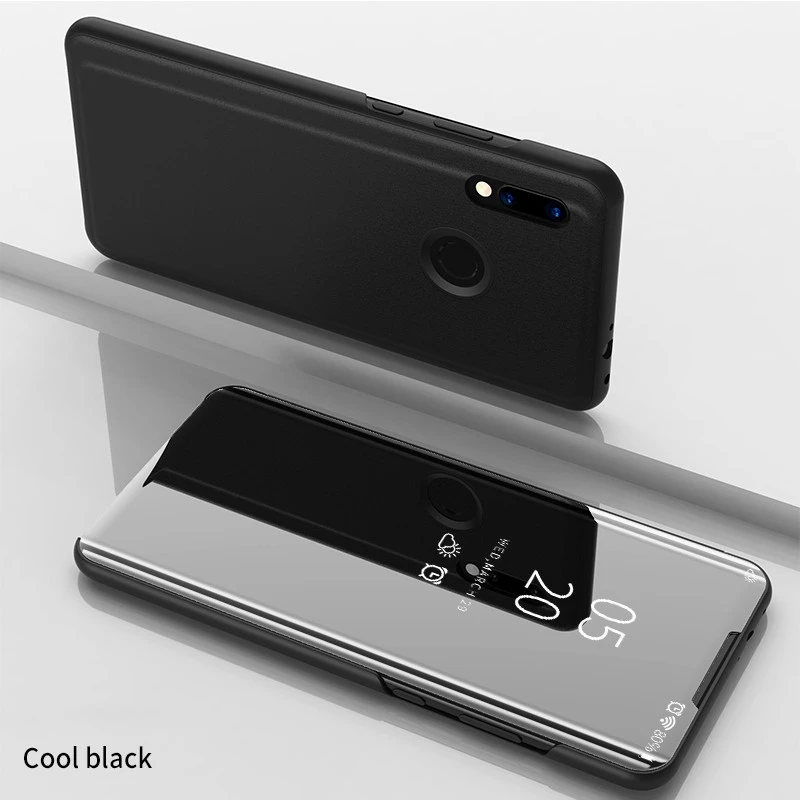 Black Зеркальный умный флип-чехол для телефона Xiaomi Redmi Note 7 Pro, полностью прозрачный кожаный чехол-подставка для Redmi Note 7, защитные чехлы - Цвет: Black