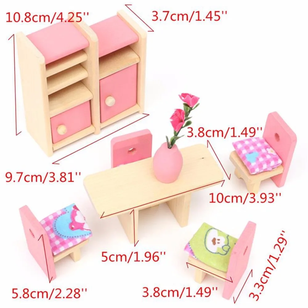 

HBB Kid Wooden Furniture Dolls House Miniature 5 Room Set Doll For Christmas
