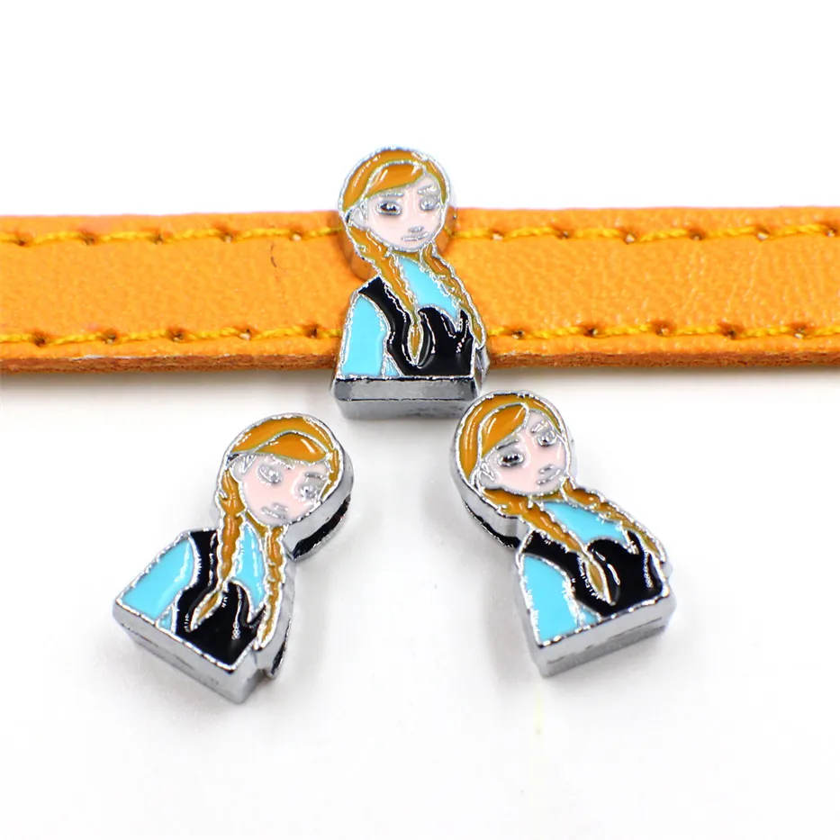 Wholesale 50pcs cartoon princess Anna Internal Dia.8mm slide Charms Fit 8mm Pet Collars wristbands SL238-15 | Украшения и