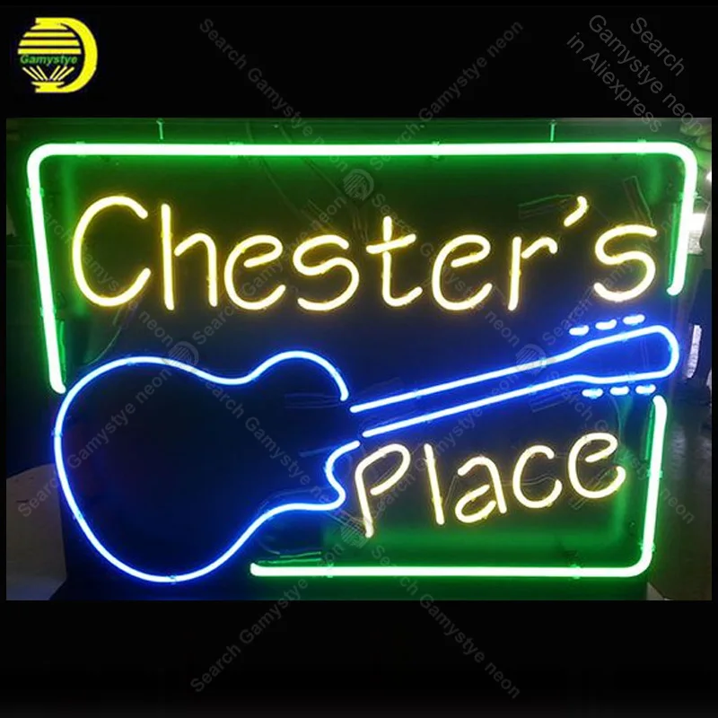 

Neon Sign for Place gitar Neon Bulb sign Beer Bar Pub Restaurant Display handcraft glass tube light Decor wall lamps for sale