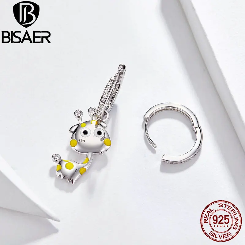 BISAER, 925 пробы серебряные серьги в виде жирафа для женщин, серьги-гвоздики в форме животного, кубический циркон, Стерлинговое серебро, ювелирные изделия EFE108